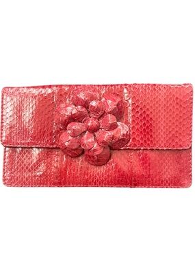 Python Snakeskin Exotic Leather Floral Mini Clutch Wallet/ WOC